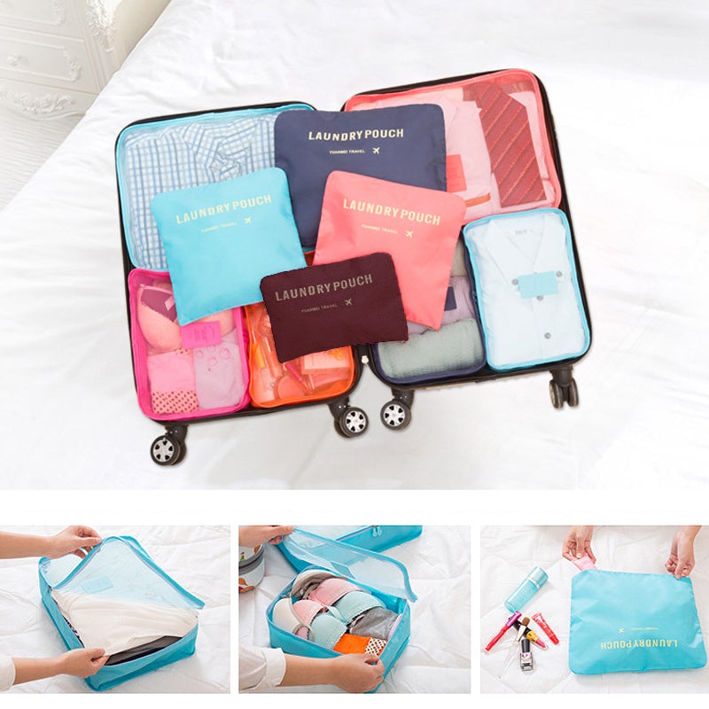 6-delige koffer organizer set – voor kleding – met waszakken en opbergtassen