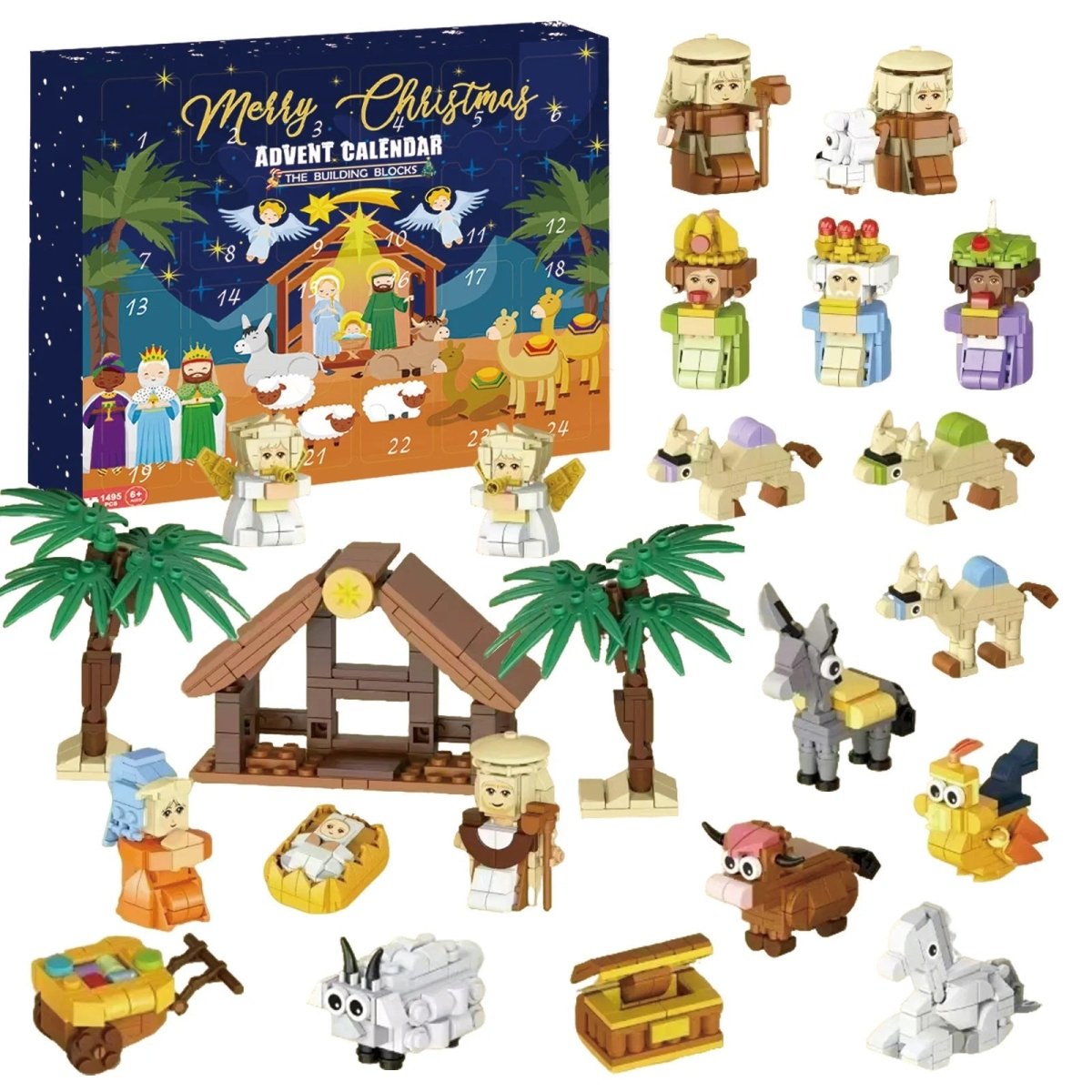 Kerst Adventskalender – 24 Deurtjes – Bouwbare Figuren Set