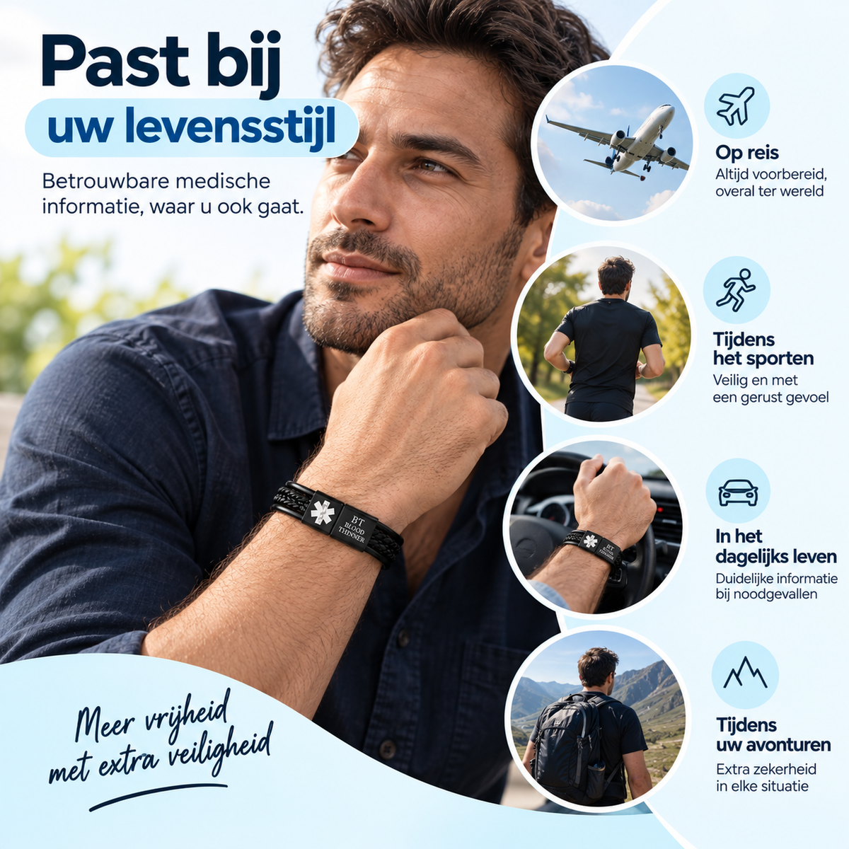 Fittershape Blood Thinner Medical Alert ID Bracelet – voor heren