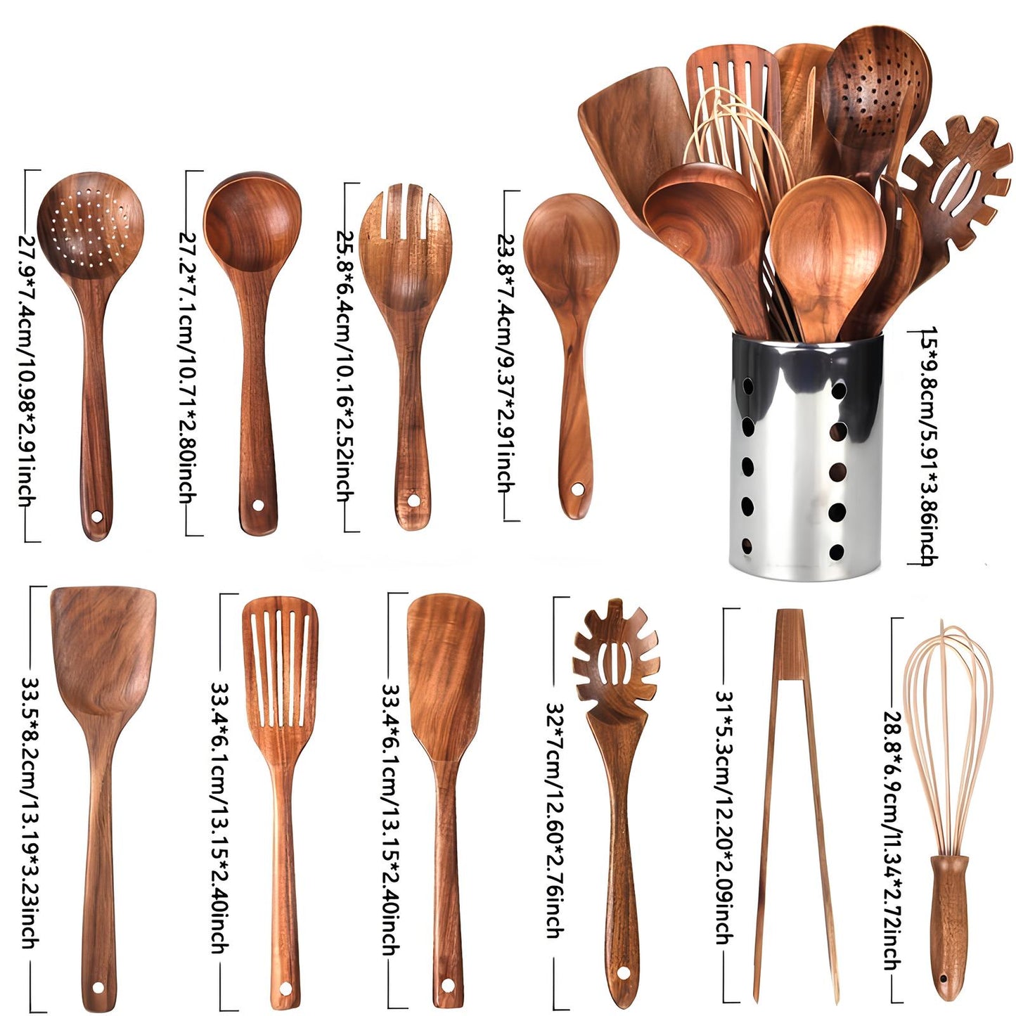TeakWood 11-delige Keukengerei Set – Natuurlijke Keukenstijl