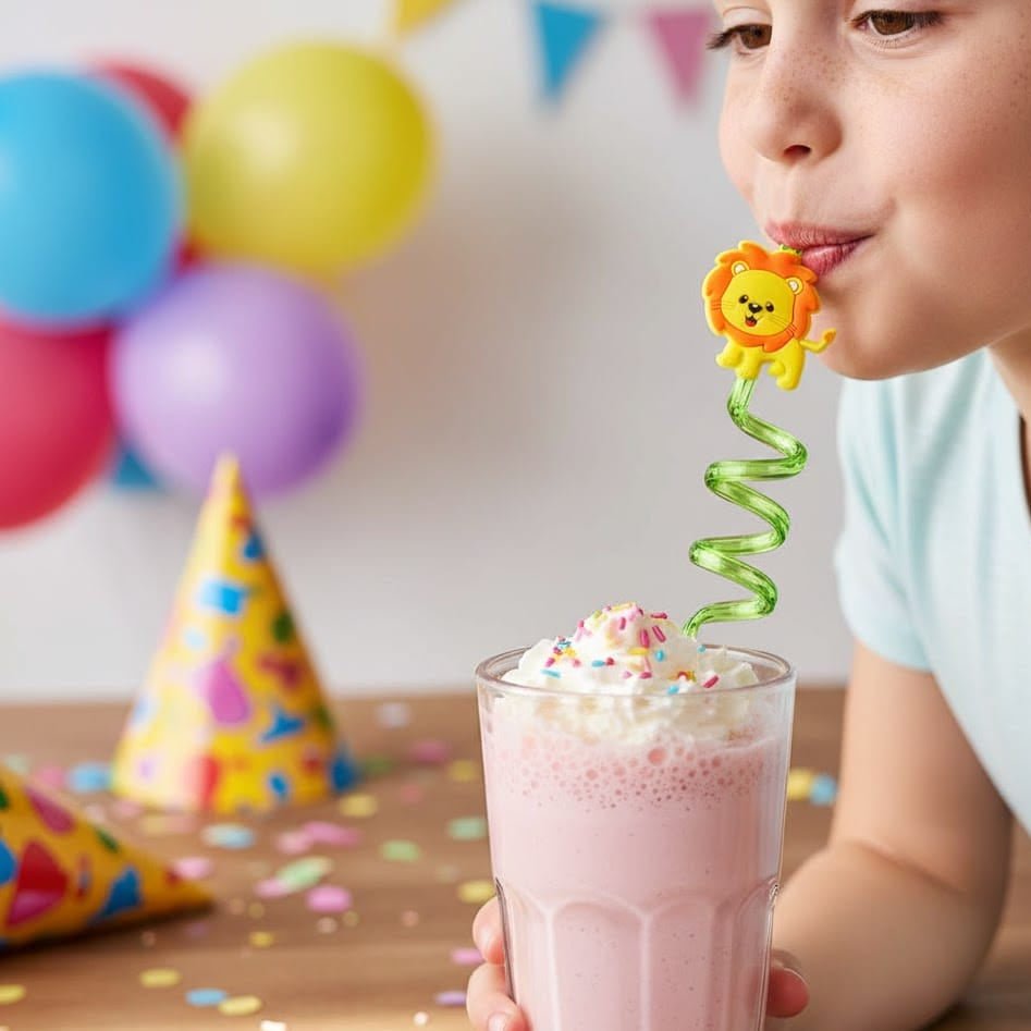 Kleurrijke Kinder Drinkrietjes – Dierenfiguren – 8 Stuks met Schoonmaakborstel