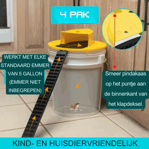 Muisval deksel – 4-pack – Veilige en Dierenvriendelijke Muisval voor Emmer