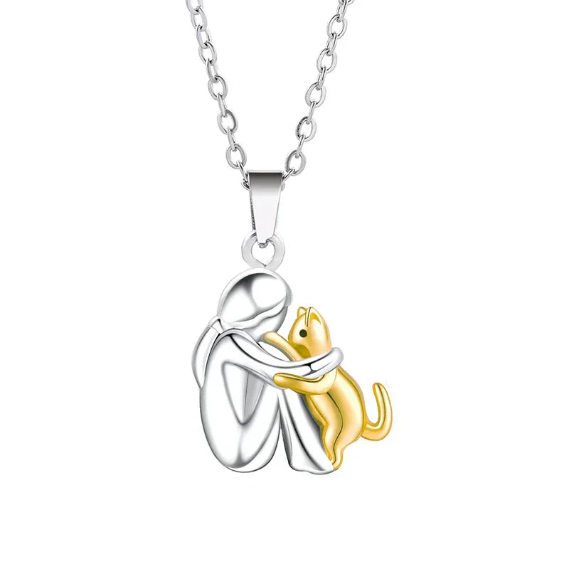 Hanger – Vrouw en Hond – Zilver en Roze Goud – Voor Huisdierenliefhebbers