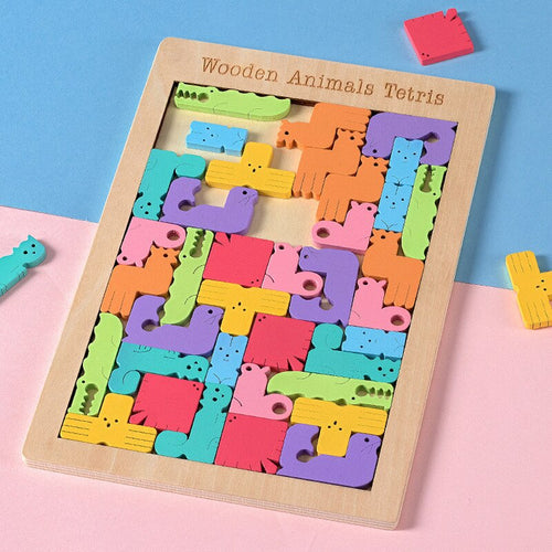 Houten Dieren Tetris – Educatief Puzzelspel – Voor Kinderen
