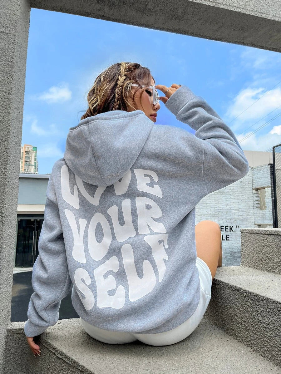 Hoodie Dames – "Love Yourself" Print – Zachte stof – Voor casual outfits