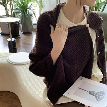 Dames gestreepte poncho – met knopen – voor dagelijks gebruik en extra warmte