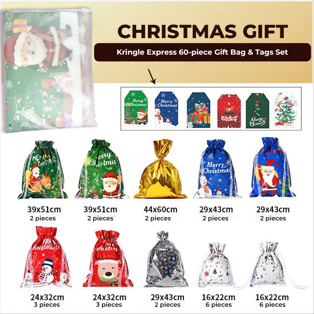Kringle Express – 60-delige Cadeauzak & Etiketten Set