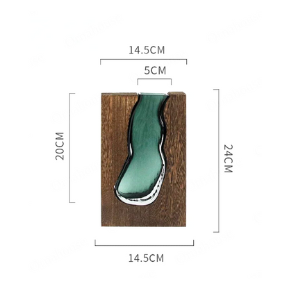 Houten vaas – handgesneden inlay – glazen binnenvaas – voor droogbloemen & takken