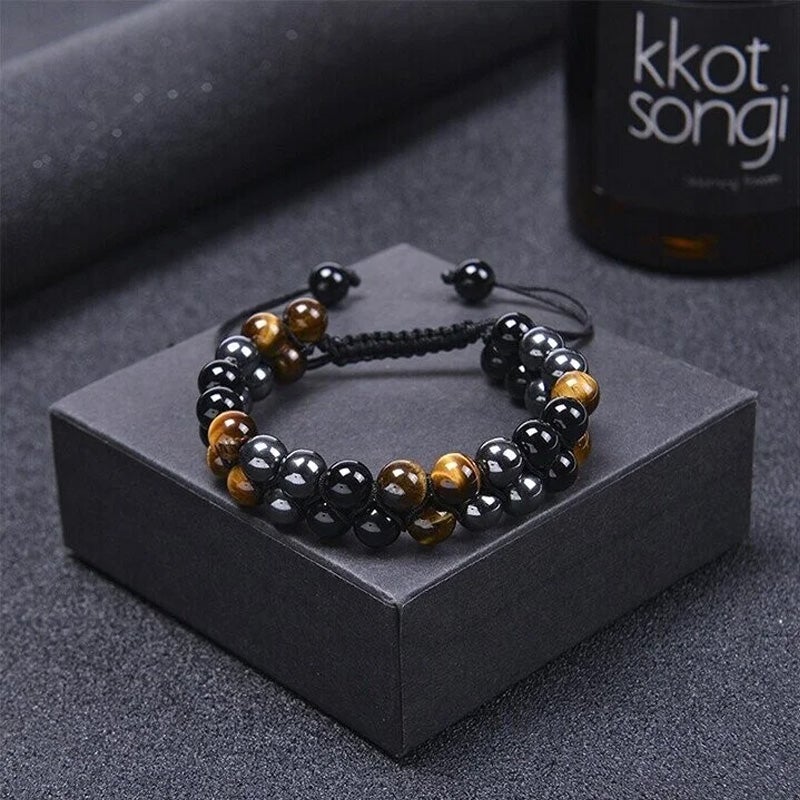 Heren Armband – Kralen van Tiger Eye en Hematiet – Voor Modebewuste Mannen