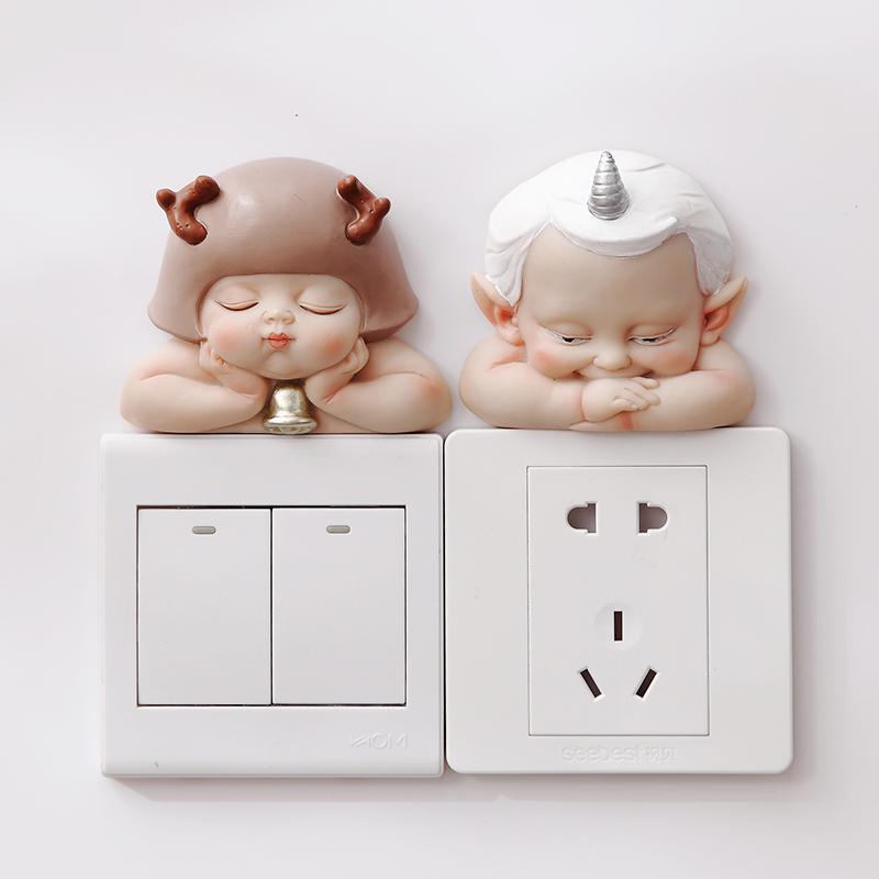 Snoezige wanddecoratie voor lichtschakelaar – kindfiguur – voor woonkamer of kinderkamer
