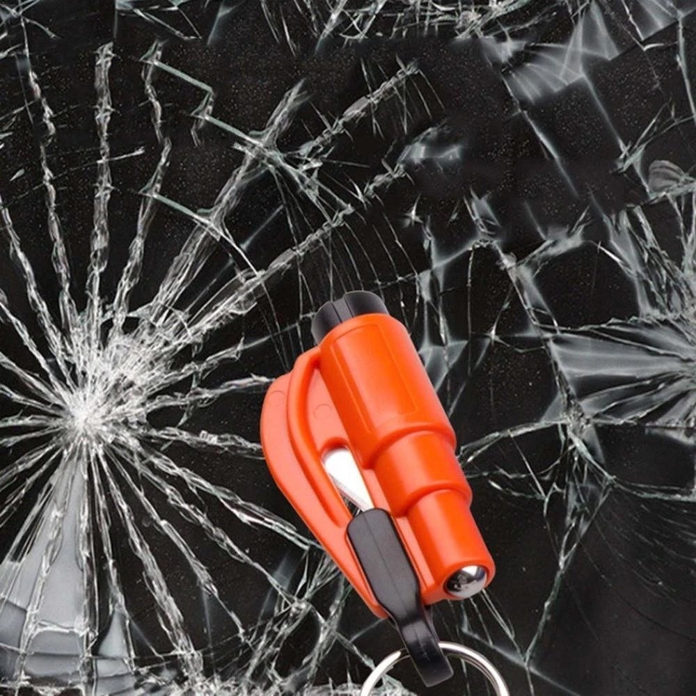 3-in-1 noodhamer sleutelhanger – veiligheidshamer, gordelsnijder, ruitverbreker – voor voertuigen