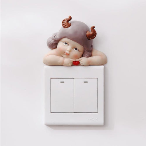 Snoezige wanddecoratie voor lichtschakelaar – kindfiguur – voor woonkamer of kinderkamer