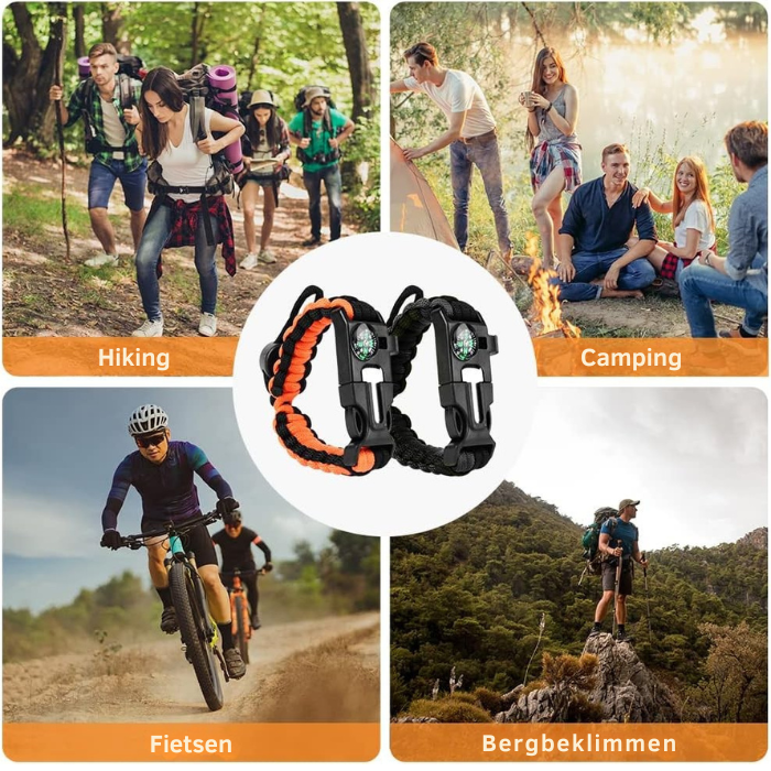 Survival Armband – Multifunctioneel – Paracord – Met Kompas, Fluitje en Schraper