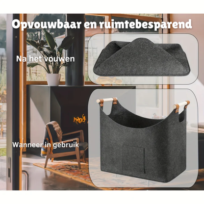 Haardhoutmand – Handgrepen van leer – Stevig vilt – Voor houtopslag