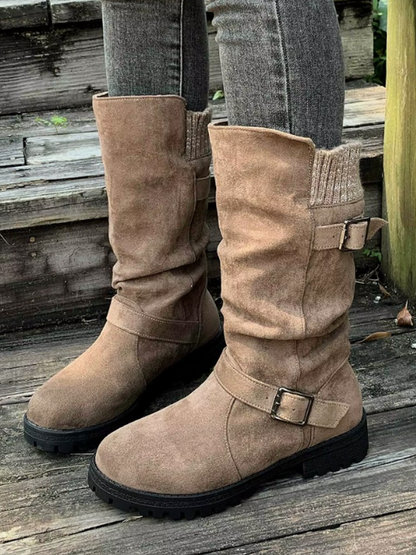 Dameslaarzen – Zwart Suède – Met Gesp – Winter Stijl