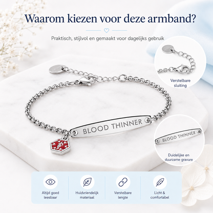 Fittershape Medical Alert Bracelet – voor bloedverdunners & veiligheid