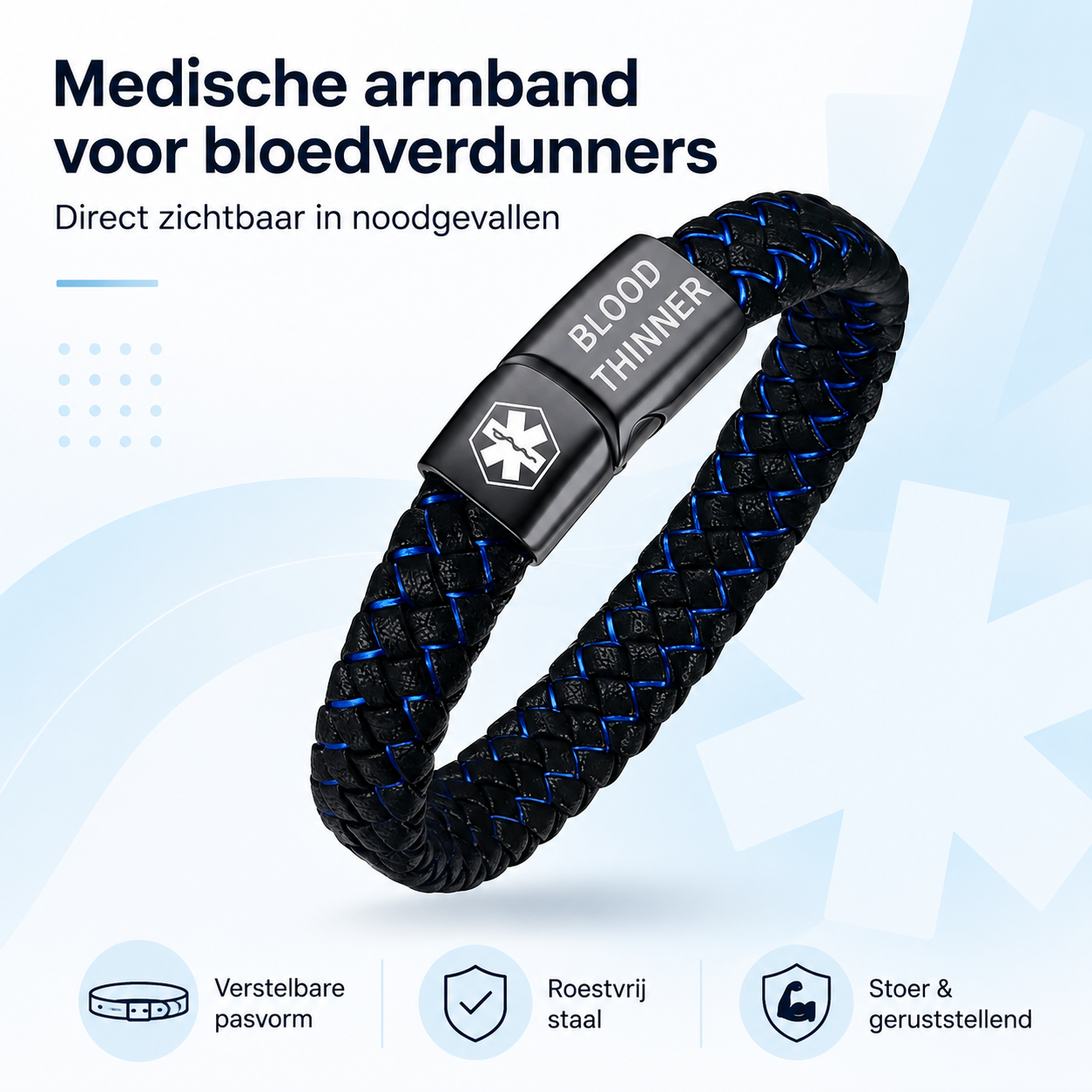 Fittershape Medical Alert Bracelet – herenmodel met lederen band