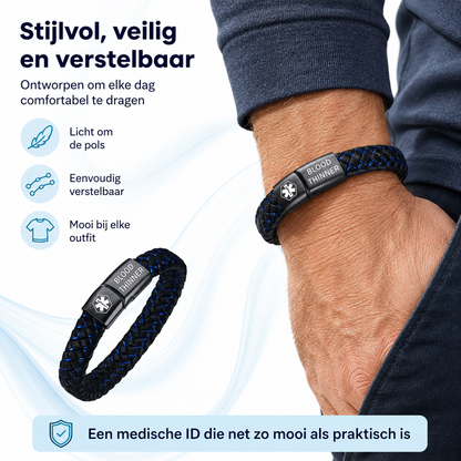 Fittershape Medical Alert Bracelet – herenmodel met lederen band