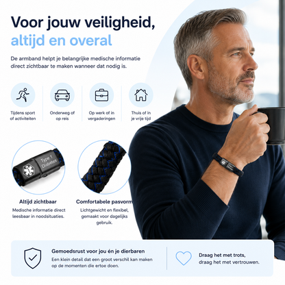 Fittershape Diabetes Bracelet – medische alertheid met lederen band