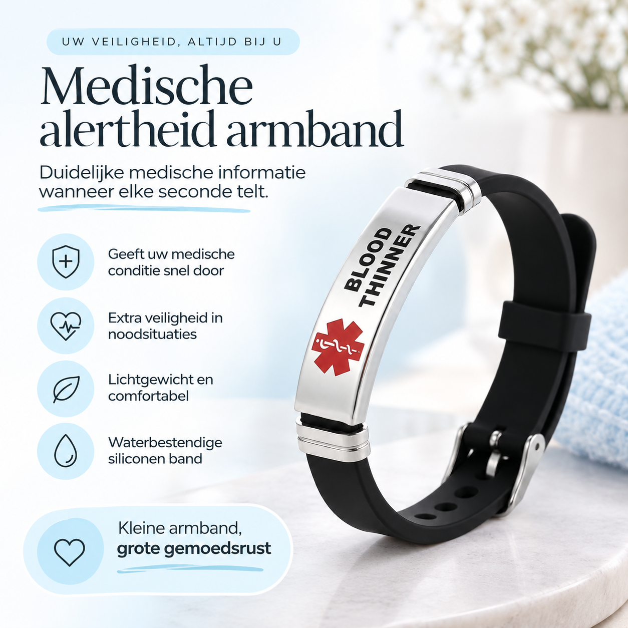Fittershape Blood Thinner Bracelet – medische alertheid met silicone band