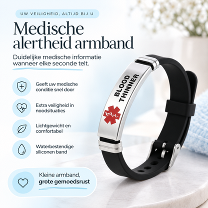 Fittershape Blood Thinner Bracelet – medische alertheid met silicone band