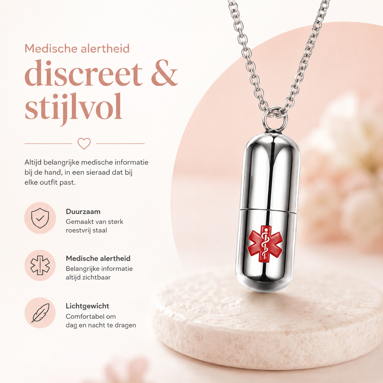 Fittershape Capsule Necklace – medische alertheid als discreet sieraad