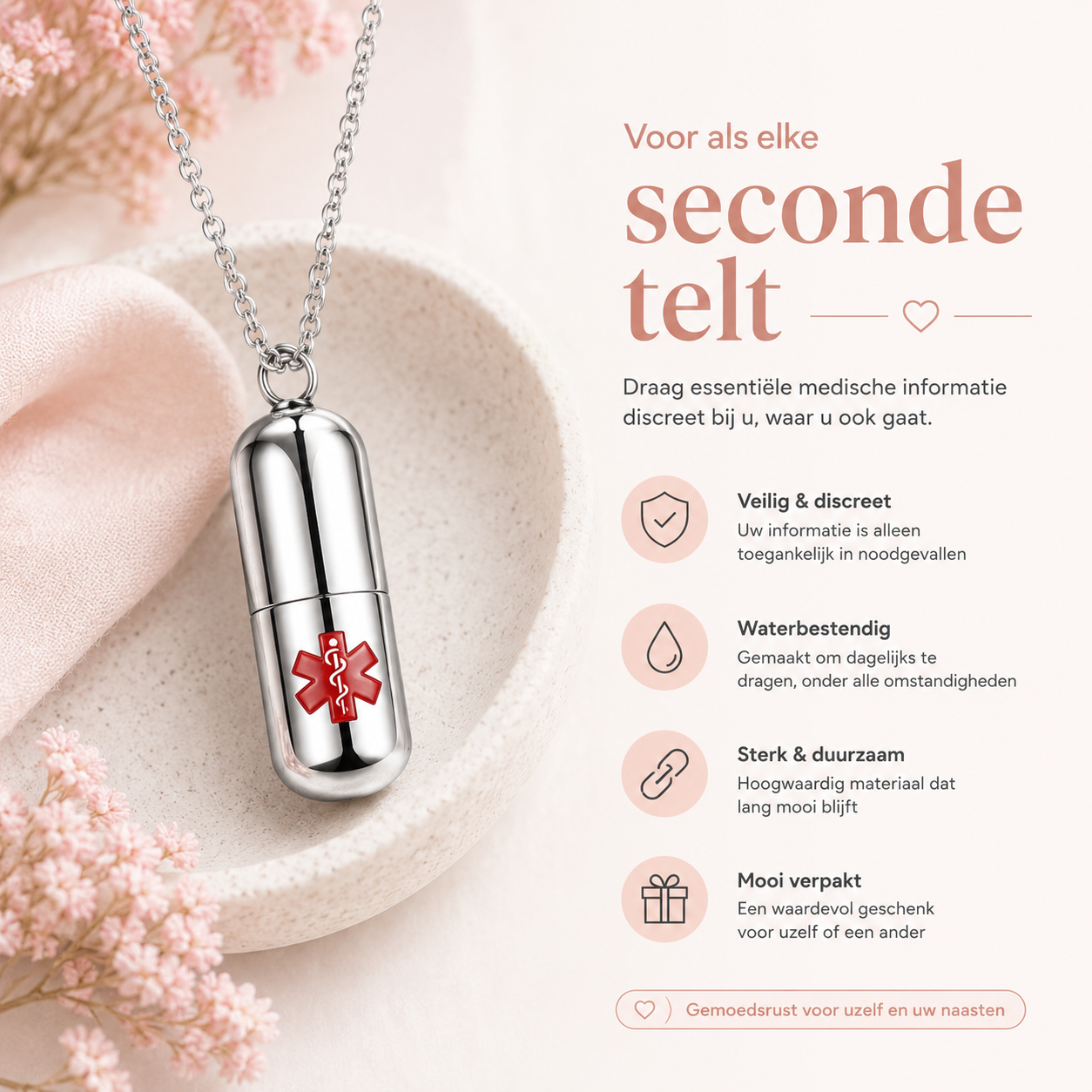 Fittershape Capsule Necklace – medische alertheid als discreet sieraad