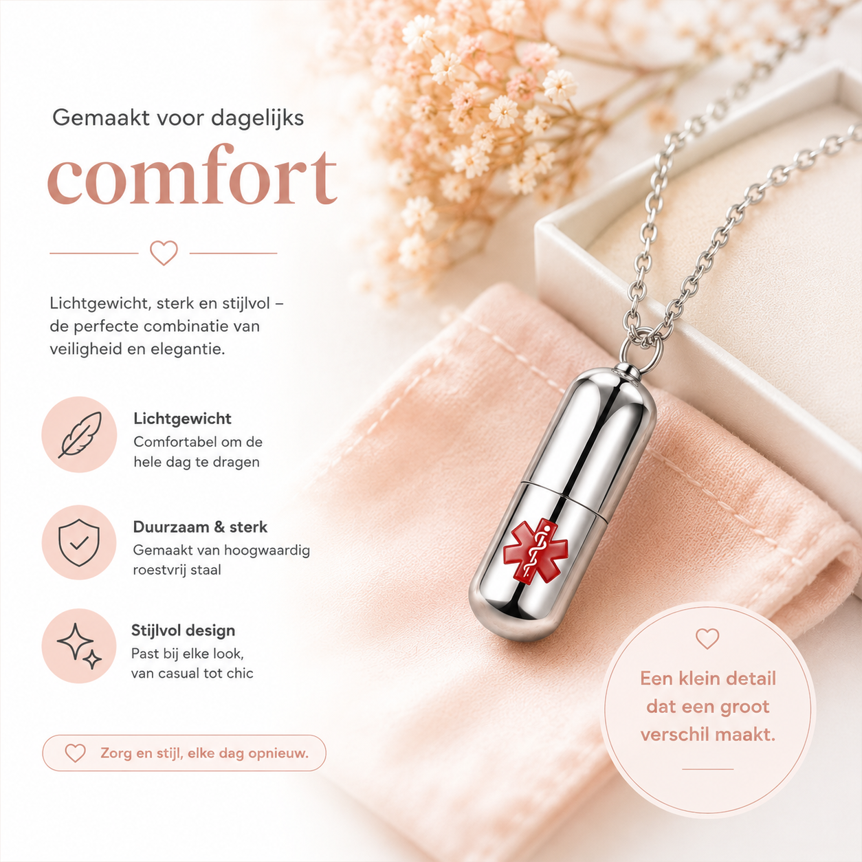Fittershape Capsule Necklace – medische alertheid als discreet sieraad