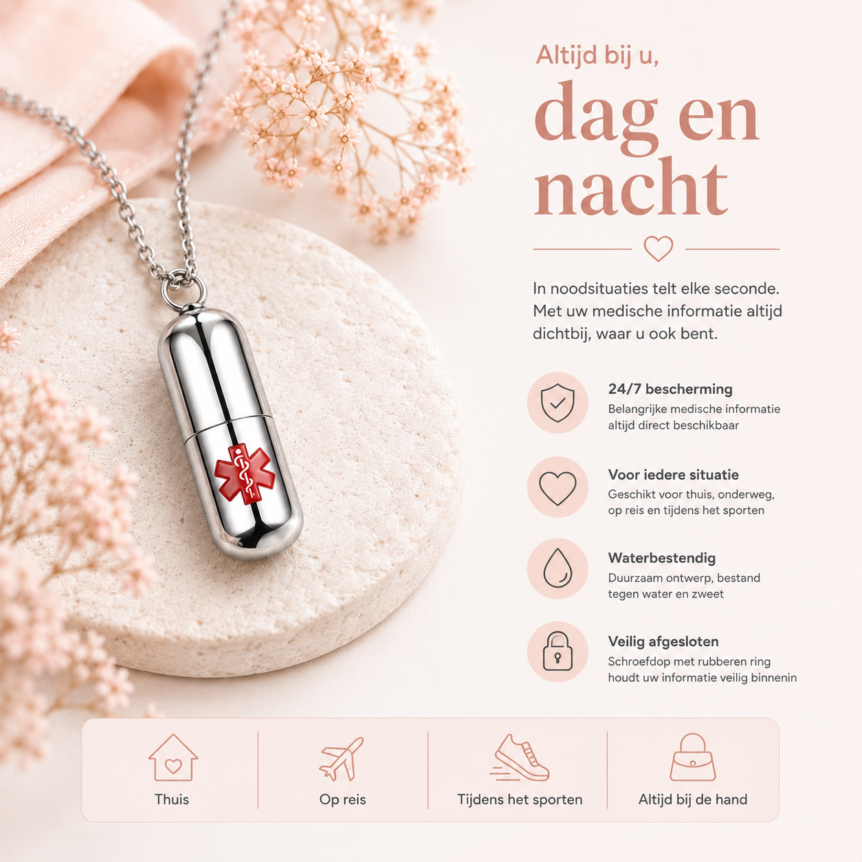 Fittershape Capsule Necklace – medische alertheid als discreet sieraad