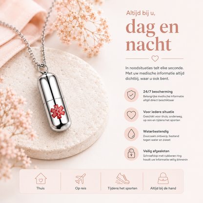 Fittershape Capsule Necklace – medische alertheid als discreet sieraad