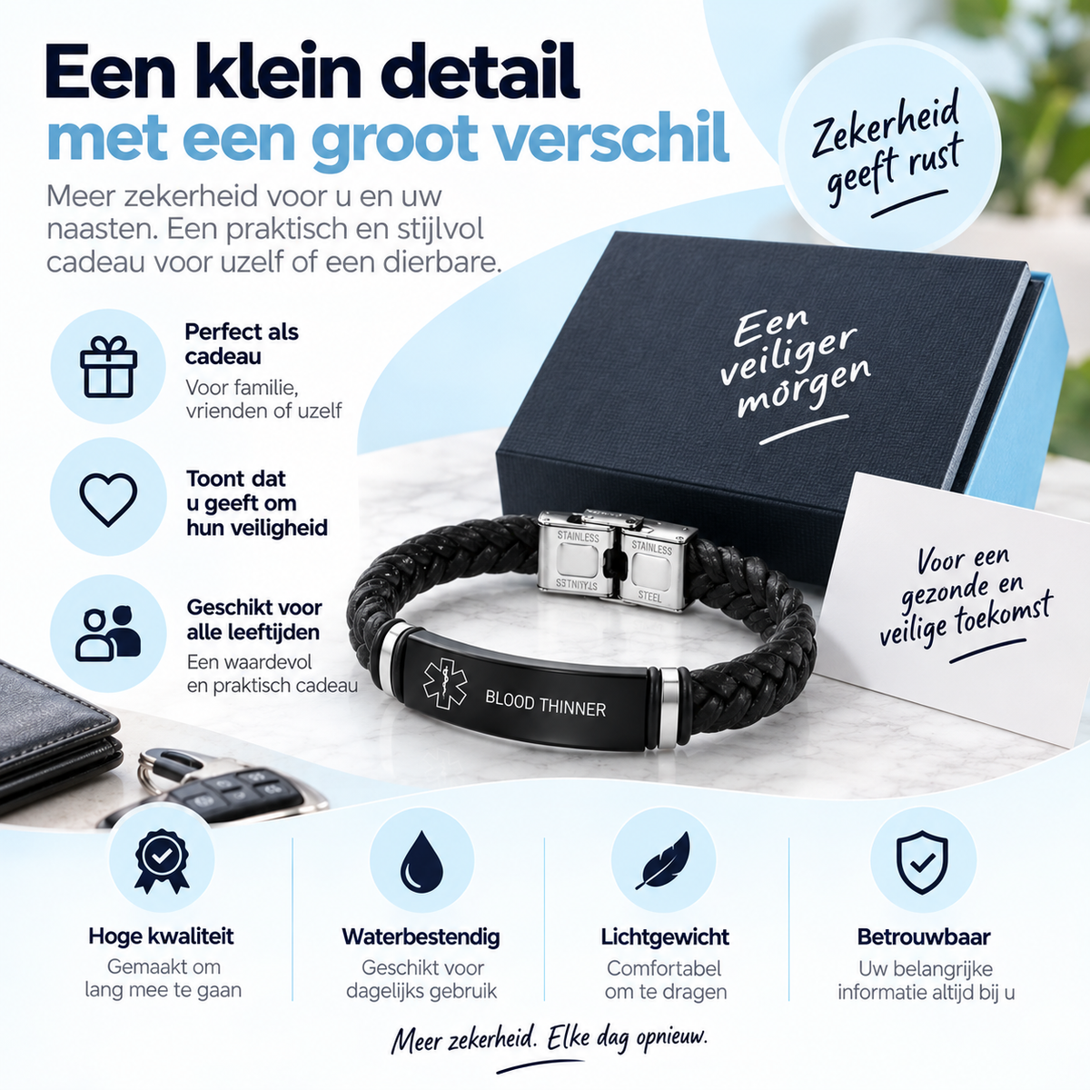 Fittershape Blood Thinner Medical Alert ID Bracelet – voor heren