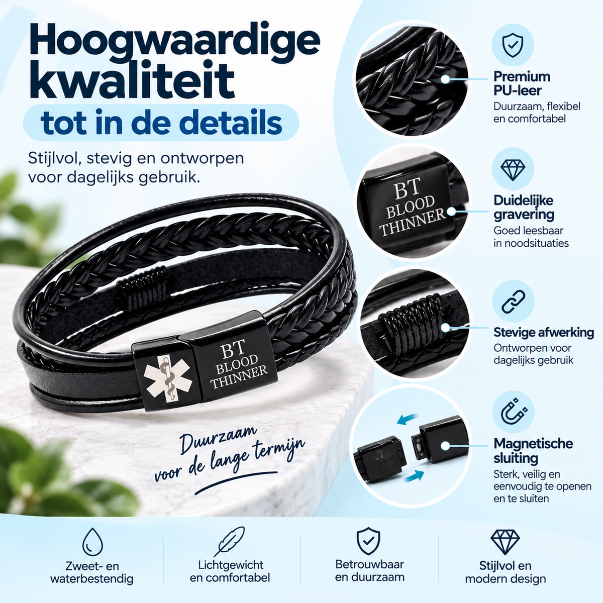Fittershape Blood Thinner Medical Alert ID Bracelet – voor heren
