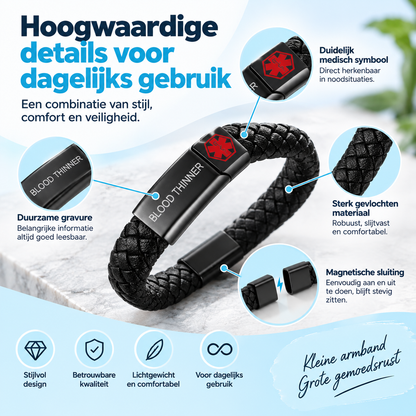 Fittershape Blood Thinner Medical Alert ID Bracelet – met magnetische sluiting
