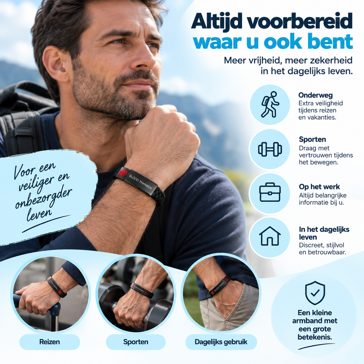 Fittershape Blood Thinner Medical Alert ID Bracelet – met magnetische sluiting