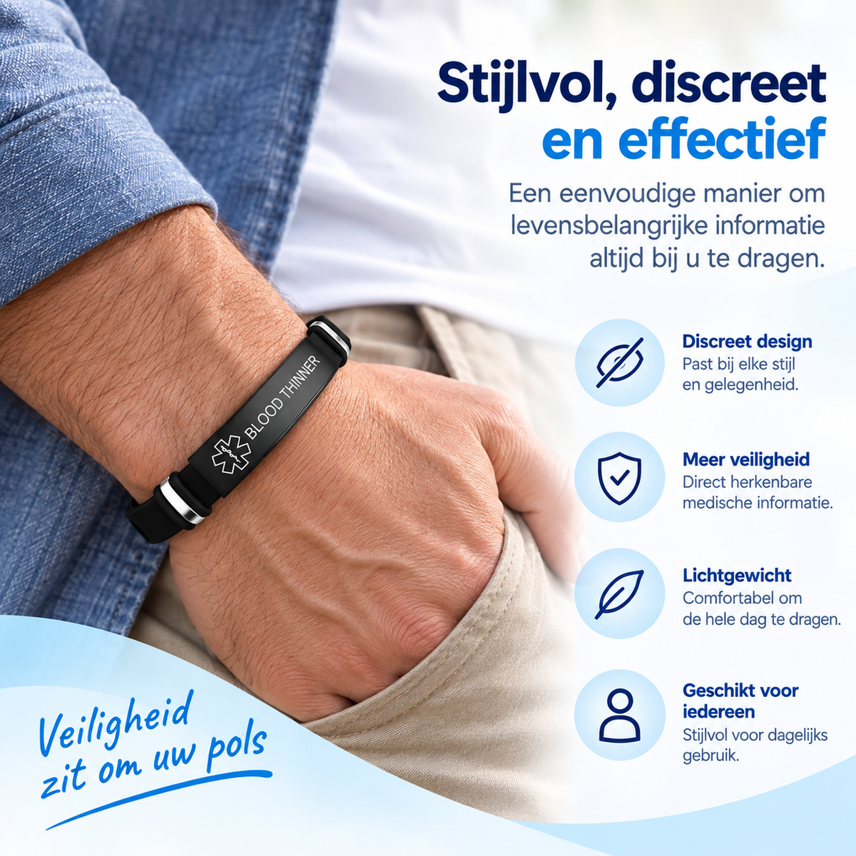 Fittershape Blood Thinner Medical Alert Bracelet – roestvrij staal & silicone voor dames