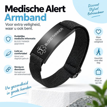 Fittershape Blood Thinner Medical Alert Bracelet – zwart voor heren