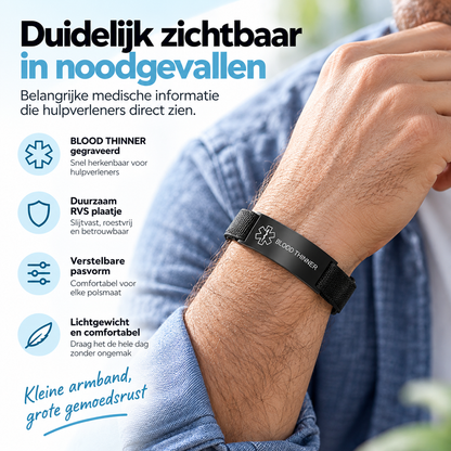 Fittershape Blood Thinner Medical Alert Bracelet – zwart voor heren