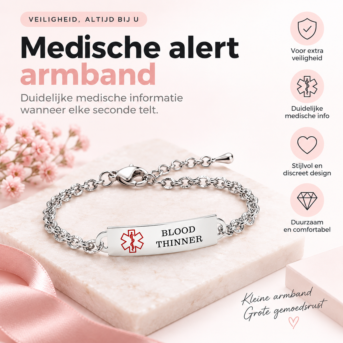 Fittershape Medical Alert Bracelet – verstelbaar & gepersonaliseerd voor dames