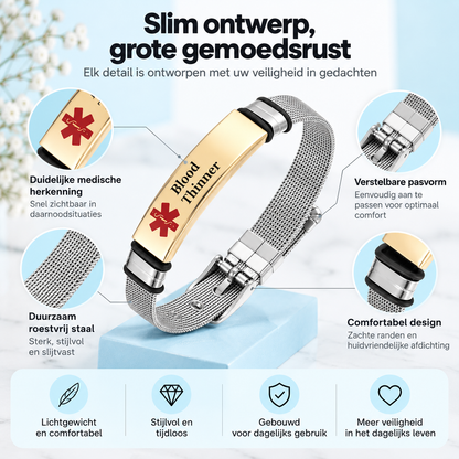 Fittershape Medical Alert ID Bracelet – roestvrij staal voor heren & dames