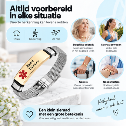 Fittershape Medical Alert ID Bracelet – roestvrij staal voor heren & dames