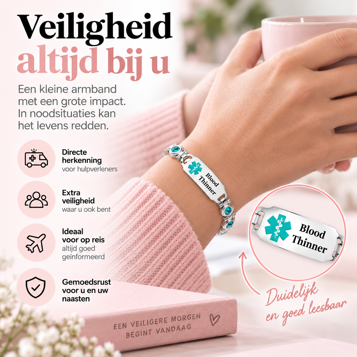 Fittershape Magnetic Medical Alert ID Bracelet – roestvrij staal met magneetsluiting
