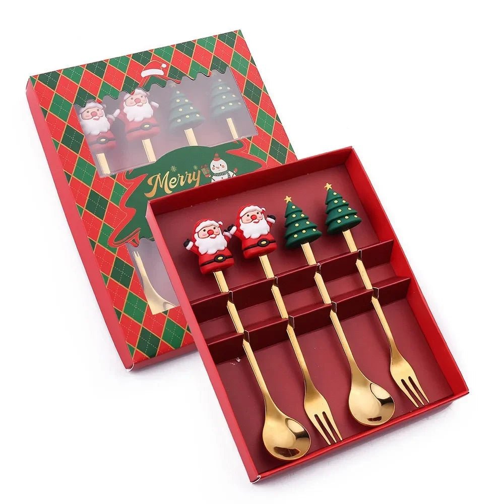 Kerst Bestek Set – Gouden Lepels en Vorken – Met Kerstfiguren