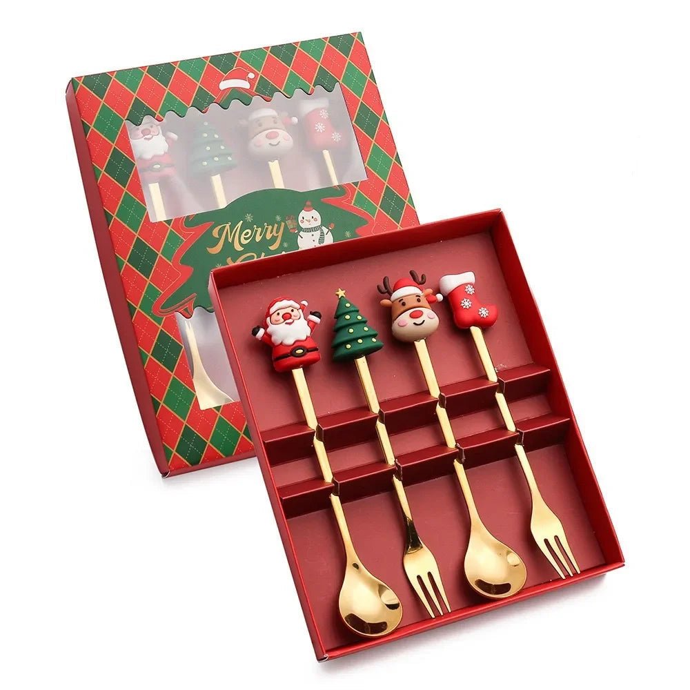 Kerst Bestek Set – Gouden Lepels en Vorken – Met Kerstfiguren