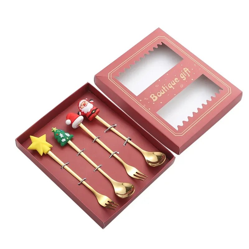 Kerst Bestek Set – Gouden Lepels en Vorken – Met Kerstfiguren