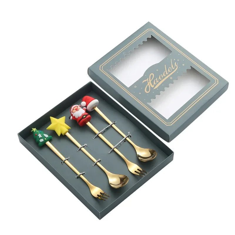 Kerst Bestek Set – Gouden Lepels en Vorken – Met Kerstfiguren