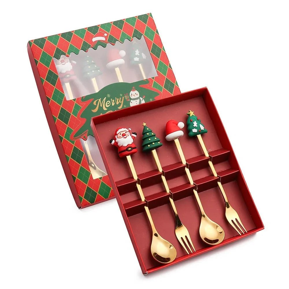 Kerst Bestek Set – Gouden Lepels en Vorken – Met Kerstfiguren