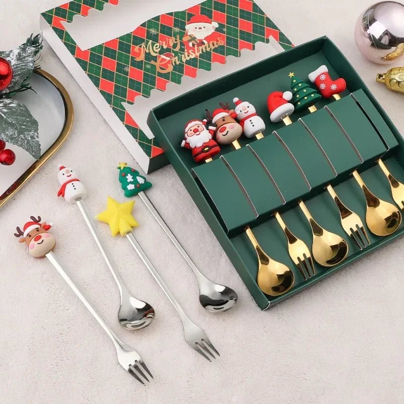 Kerst Bestek Set – Gouden Lepels en Vorken – Met Kerstfiguren