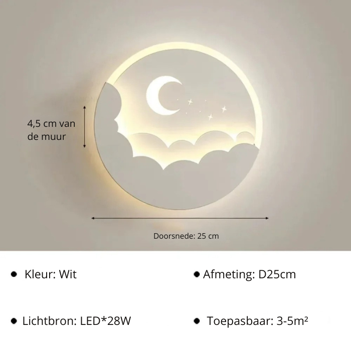 MoonGlow LED Wandlamp - Magische Maan en Sterren Verlichting