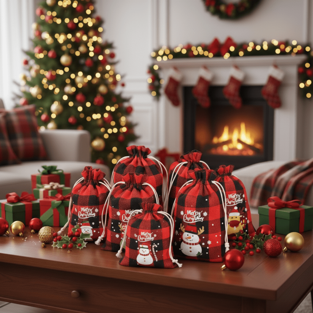 Kerst Cadeau verpakking zakjes – Set van 6 – Voor Kleine Cadeautjes en Sieraden