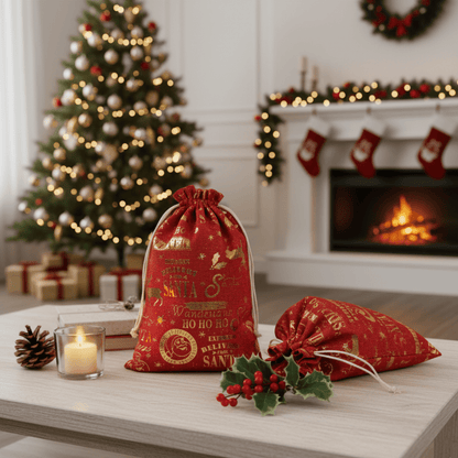 Kerst Cadeau Zakken – Set van 2 – Met Santa Thema